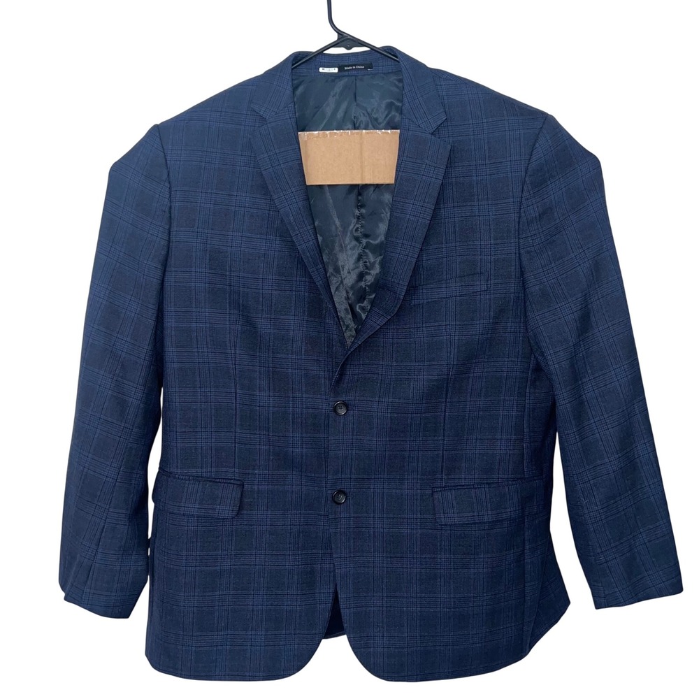 Pronto Uomo Platinum Mens Navy Blue Plaid Two Button Blazer Sport Coat Jacket
